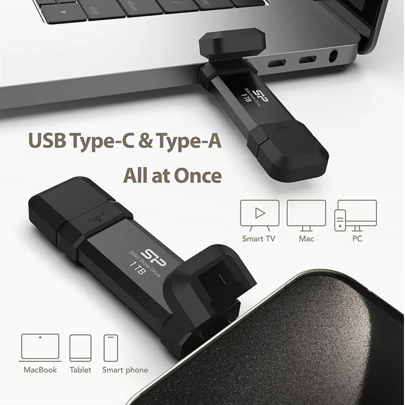 حافظه SSD اکسترنال سیلیکون پاور مدل DS72 ظرفیت یک ترابایت رابط USB Type-C 3.2